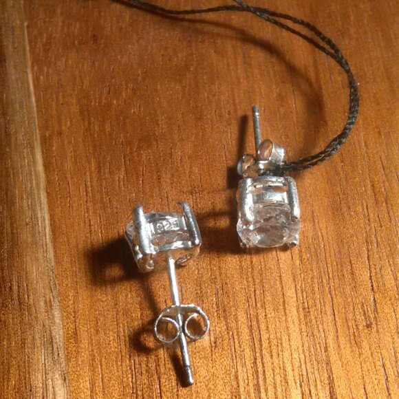 White Cubic Zirconia Sterling Silver Stud Earrings - Picture 3 of 11